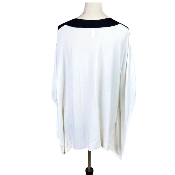 Chico's S/M Ivory Soft Knit Black Lace Pullover Poncho Oversized Layer Sweater - Picture 3 of 12